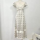 White Satin Polka Dot Maxi Dress