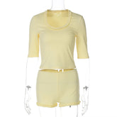 Yellow Ruffled Trim Top And Shorts Set