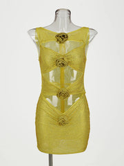 Sequin Flower Details Cut Out Bodycon Mini Dress