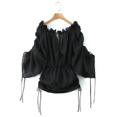Mesh Long Sleeve Drawstring Chiffon Off Shoulder Mini Dress