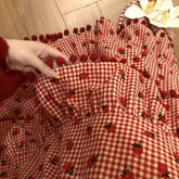 Red Strawberry Print Tassel Long Skirt - Sweet Ball Gown A-Line