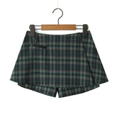 Dark Green Plaid Pleated Skirt