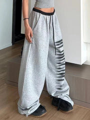 Grey Baggy Slit Patchwork Sweatpants 