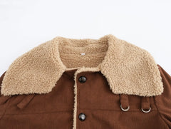 Corduroy Turn-down Collar Fur Lining Jacket
