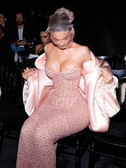 Pink Sequin Bodycon Mesh Maxi Dress