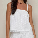 White Eyelet Spaghetti Strap Babydoll Crop Top