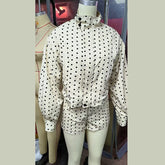 White Polka Dot Zipper Jacket And Shorts Set