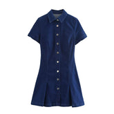 Short-sleeved Denim Buttoned Mini Dress