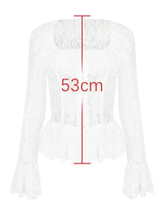 White Lace Frill Sheer Long Sleeve Corset Top