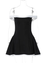 Black Flare White Off-shoulder Mini Dress
