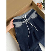 Plaid Patchwork Denim Pants