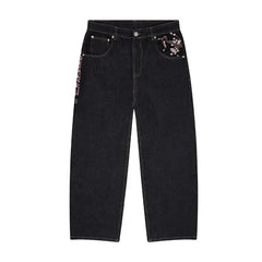 Cherry Blossom Embroidery Wide Leg Jeans
