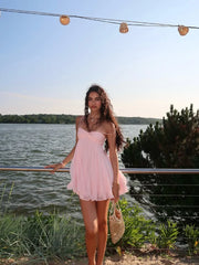 Pink Chiffon Ruffles Sling Mini Dress