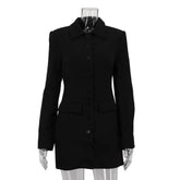 Black Lapel Long Sleeve Buttoned Mini Suit Dress