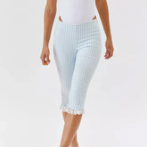 Plaid Lace Trim Capri Leggings