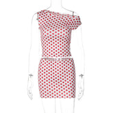 Red Polka Dot Top And Mini Skirt Set