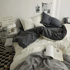 Bed Sheet Set Ins Style Double Color Washed Cotton Bed Sheet Quilt Cover Sheet 3-piece Set Comforter Set Queen King Size