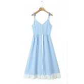 Blue High Slit Tie Up Stripe Midi Dress