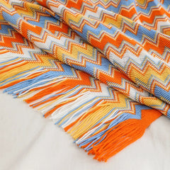 Boho Woven Rust Red Throw Blanket with Tassels Soft Lightweight Plaid Blanket for Couch Bed Sofa Decorative Knitted Soft Blanket