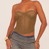 Lace Corset Strapless Cross Tie-up Bustier Top