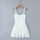 Tie Up Bow Lace Trim Flare Mini Dress