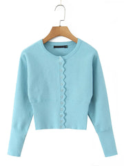 Two Piece O Neck Lantern Sleeve Cardigan And Shorts Set