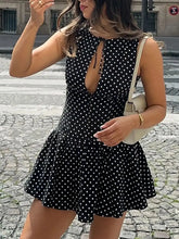 Black Polka Dot Lace-up Cut Out Mini Dress