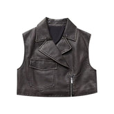 Black PU Leather Sleeveless Jacket