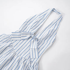 Blue Stripe Deep Neck Maxi Dress