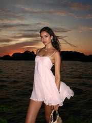 Pink Chiffon Ruffles Sling Mini Dress