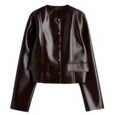 Burgundy Pu Leather Jacket And Mini Skirt