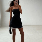 Strapless Satin Mini Dress - Casual Slim Fit