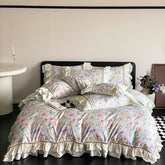 1000TC Egyptian Cotton Brown French Vintage Flowers Printing Bedding Set Duvet Cover Set Flat/Fitted Bed Sheet Pillowcases 4Pcs