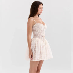 White Lace Corset Strap Mini Dress