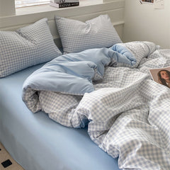 100% Cotton Plaid Geometric Bedding Set Knit Bed Linens Sheet Pillowcase Home Textile Soft Bed Linen