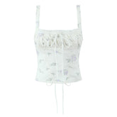 White Floral Print Corset Tank Top