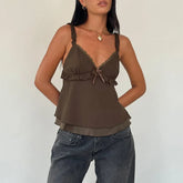 Frill Strap V-neck Top