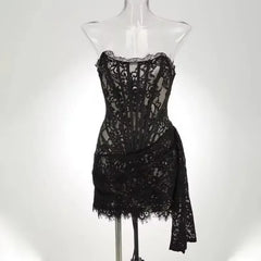 Elegant Strapless Lace Dress