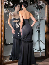 Strapless Cut Out Mesh Corset Ruffles Maxi Dress