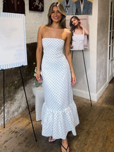 Polka Dot Strapless Tiered Hem Midi Dress