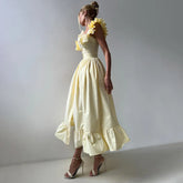 Ruffles Striped Square Collar Buttoned Long Dress