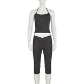 Black Polka Dot Cami Top And Capri Pants Set