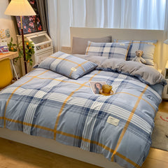 100% Cotton Plaid Geometric Bedding Set Knit Bed Linens Sheet Pillowcase Home Textile Soft Bed Linen