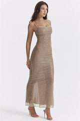 Sequin Spaghetti Strap Midi Dress