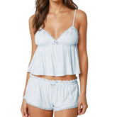Cami V-neck Top And Elastic Shorts Lounge Set