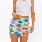 Sequin Fish Print Bodycon Pencil Mini Skirt