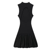 Knitted Hollow Out Back Mini Balloon Dress