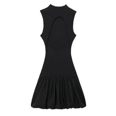 Knitted Hollow Out Back Mini Balloon Dress