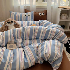 Korean Bed Linen Bedding Sets Stripes Duvet Cover Set Quilt Cover Bed Sheet Quilt Sets Queen Size INS Blogger Comforter Sets