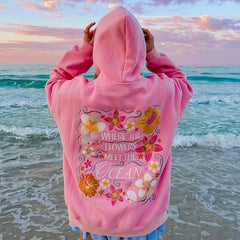 Floral Letter Embroidery Hoodie - Loose Fit Pullover